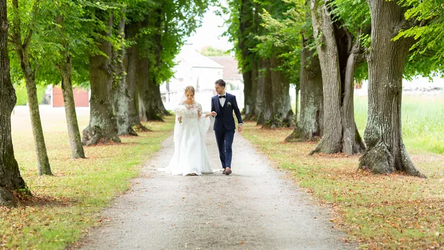 Mariés dans une allée d'arbres – Frédéric Leroux, photographe de mariage à Reims